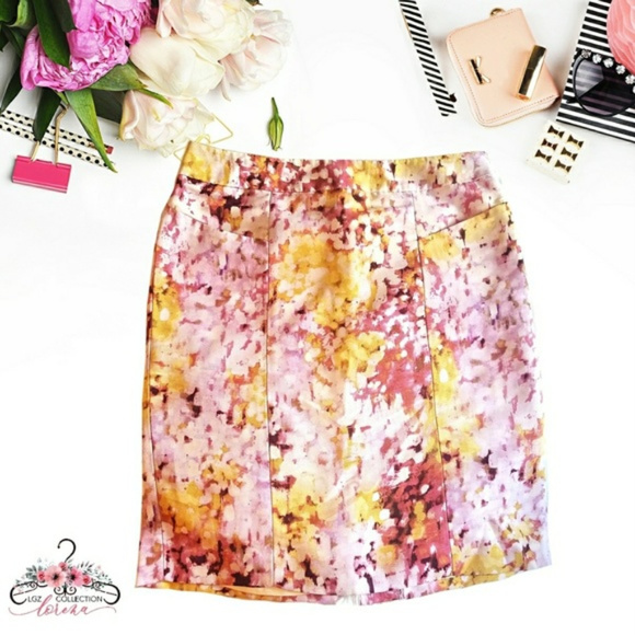 LOFT Abstract Floral Watercolor Print Skirt - Picture 2 of 5